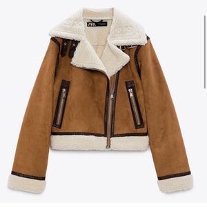 Zara Brown and Cream Shearling Jacket